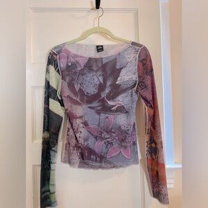 Urban Outfitters Y2K style Multicolored Mesh Long Sleeve Top Size Large